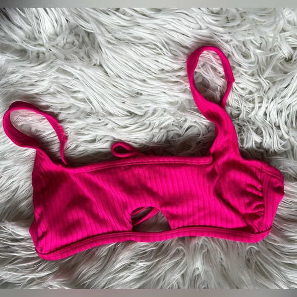 Xhilaration Hot Pink Bikini Top L | Ribbed Bralette Swim Top Tie Back Adjustable - Picture 2 of 8